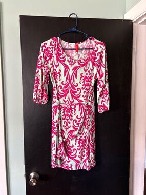 Pink and Light Mint Green Patterned Dress with Tie